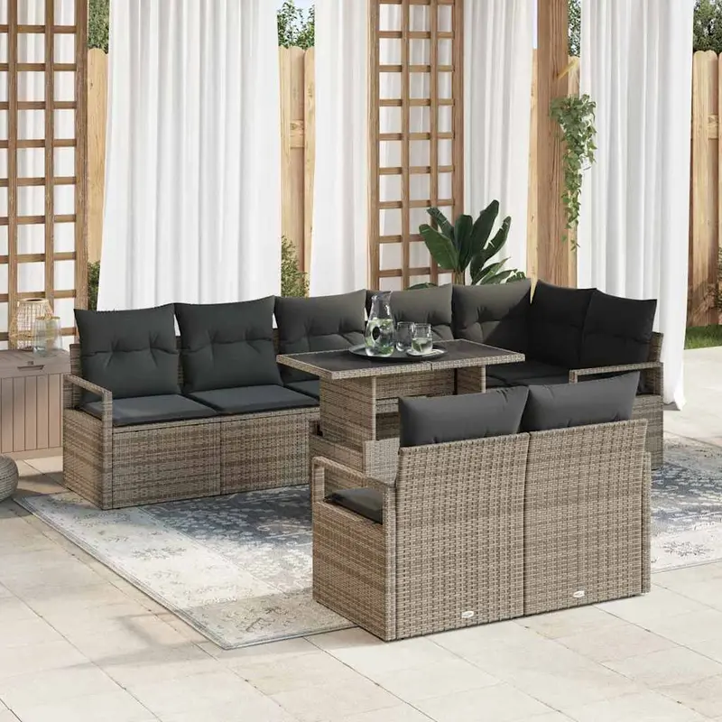 Conjunto de sofá de jardín con cojín 9 pcs Gris Poliratán