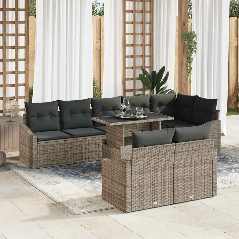 Conjunto de sofá de jardín con cojín 9 pcs Gris ratán sintético