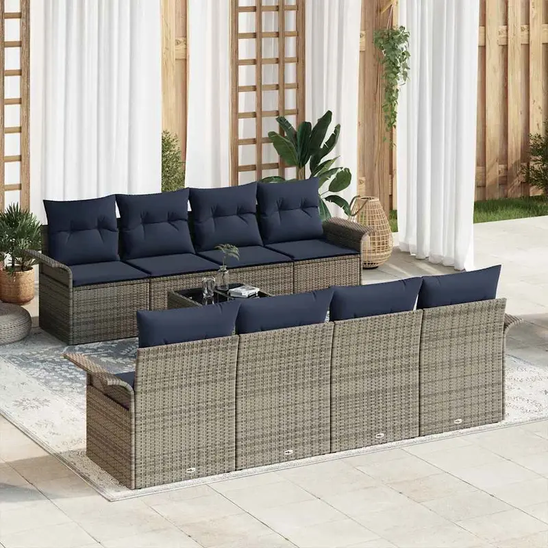 Conjunto de sofá de jardín con cojín 9 pcs Gris ratán sintético