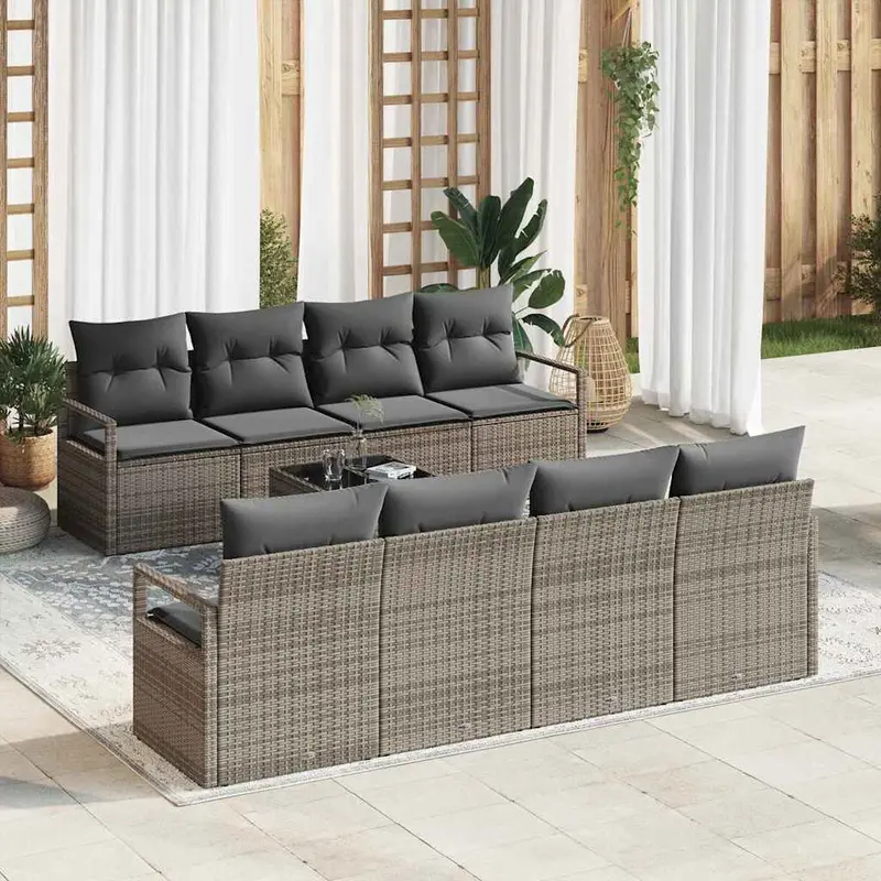 Conjunto de sofá de jardín con cojín 9 pcs Gris ratán sintético