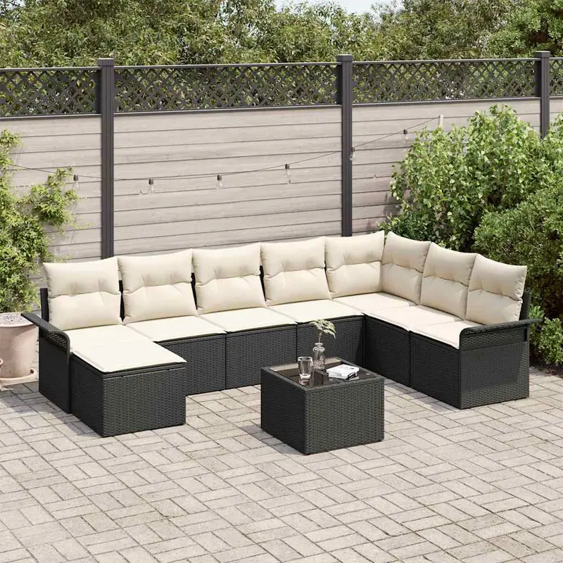 Conjunto de sofá de jardín con cojín 9 pcs Marrón Poliratán