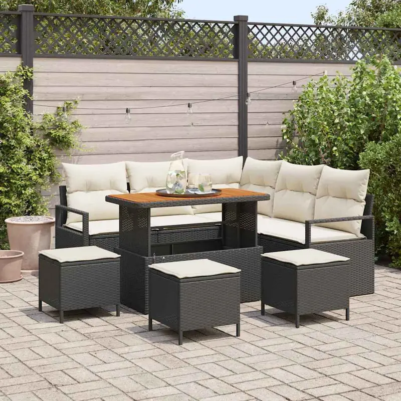 Conjunto de sofá de jardín con cojín 9 pcs Negro y crema