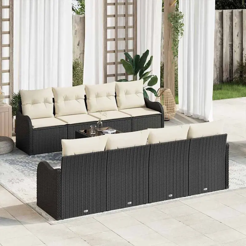 Conjunto de sofá de jardín con cojín 9 pcs Negro y crema
