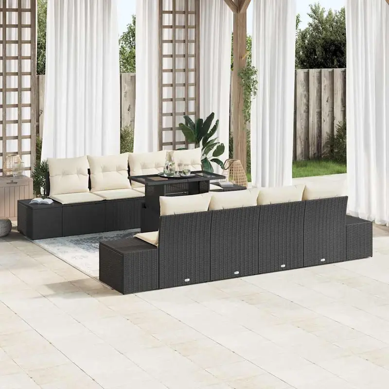 Conjunto de sofá de jardín con cojín 9 pcs Negro y crema