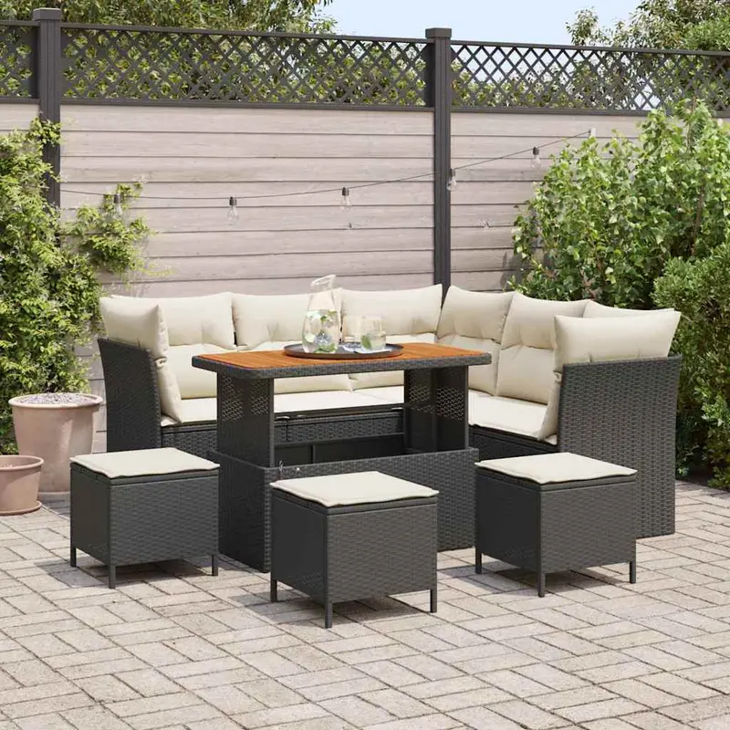 Conjunto de sofá de jardín con cojín 9 pcs Negro y crema