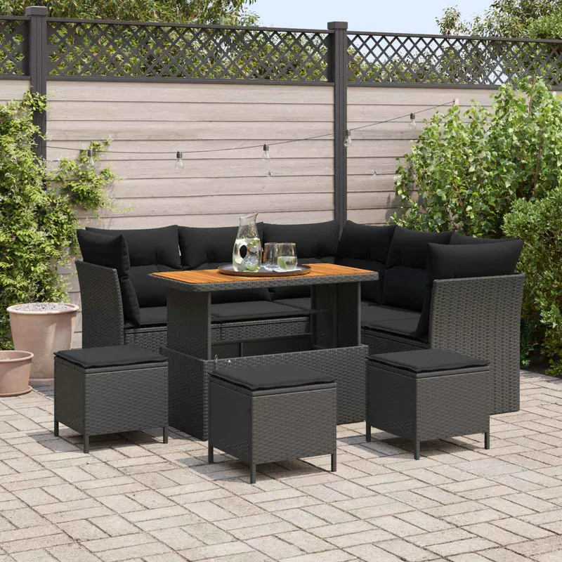 Conjunto de sofá de jardín con cojín 9 pcs Negro