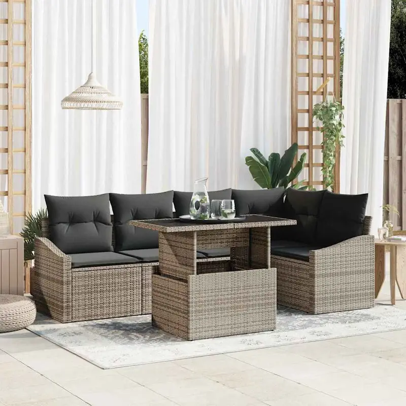 Conjunto de sofá de jardín con cojín con almohada 6 pcs Gris