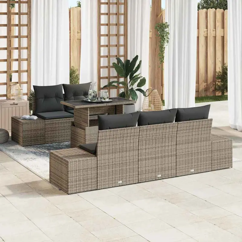 Conjunto de sofá de jardín con cojín con almohada 6 pcs Gris