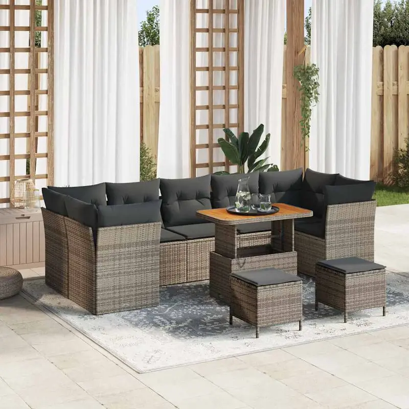 Conjunto de sofá de jardín con cojín Manual 10 pcs Gris