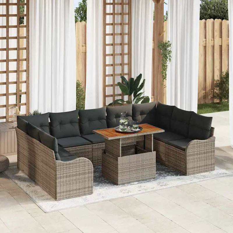 Conjunto de sofá de jardín con cojín Manual 10 pcs Gris