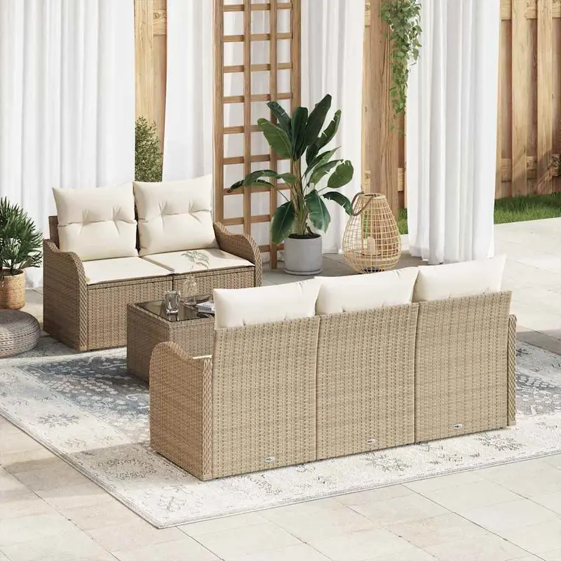 Conjunto de sofá de jardín con cojín Manual 6 pcs Beige y Crema