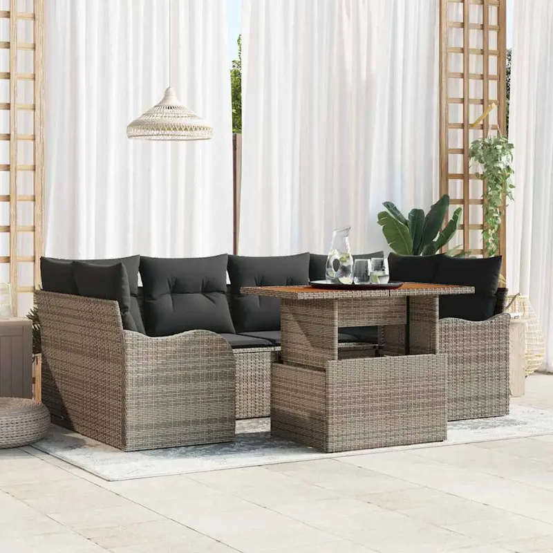 Conjunto de sofá de jardín con cojín Manual 7 pcs Gris