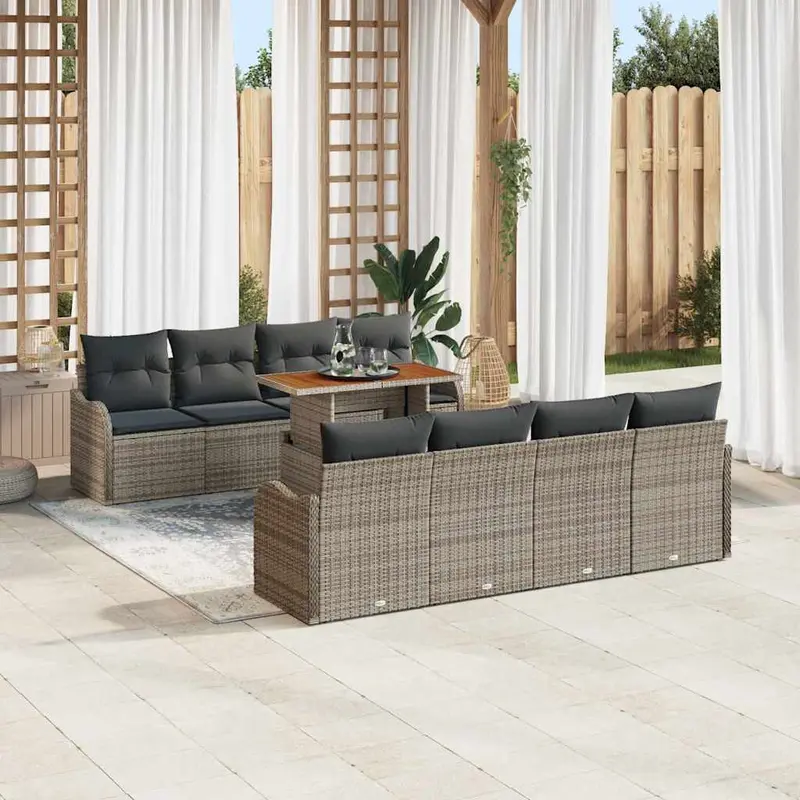 Conjunto de sofá de jardín con cojín Manual 7 pcs Gris