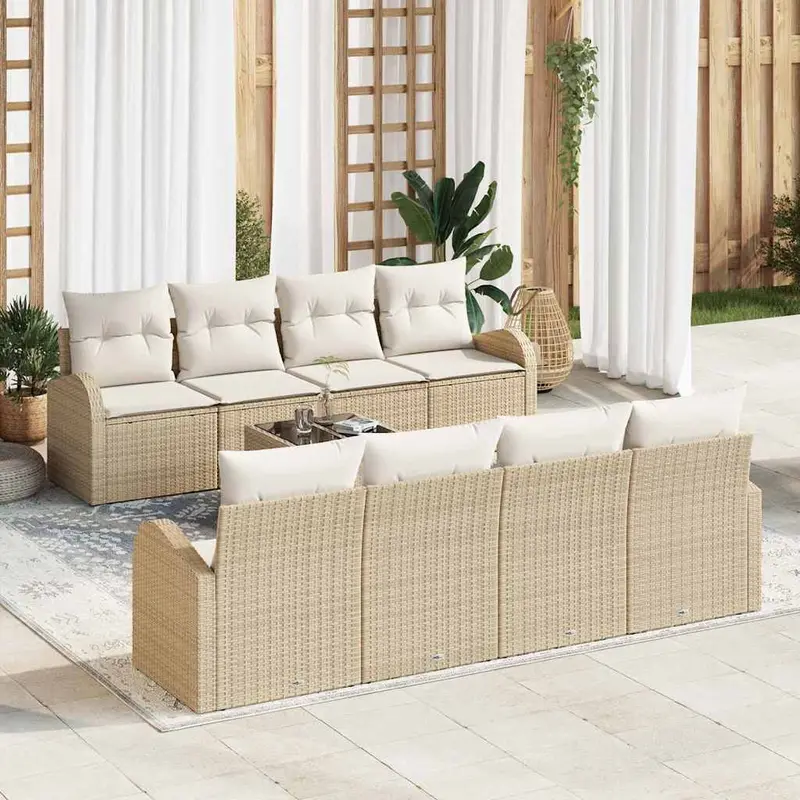 Conjunto de sofá de jardín con cojín Manual 9 pcs Beige y Crema