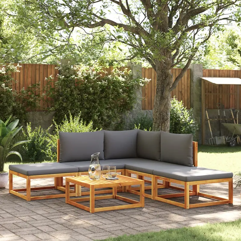 Conjunto de sofá de jardín de 6 piezas con cojines de madera de acacia y cuerda