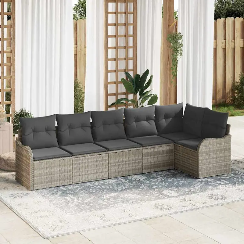 Conjunto de sofá de jardín Gris Claro ratán sintético
