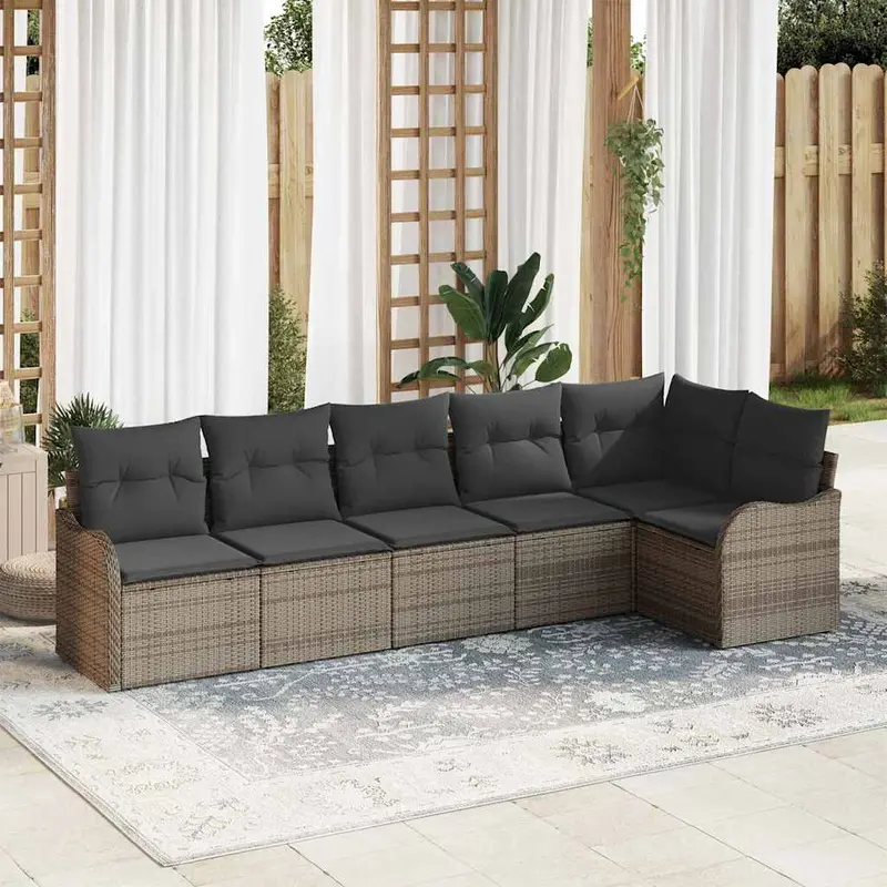 Conjunto de sofá de jardín Gris ratán sintético