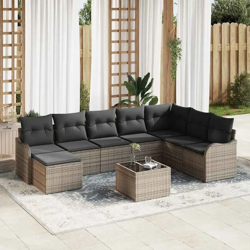 Conjunto de sofá de jardín Gris ratán sintético
