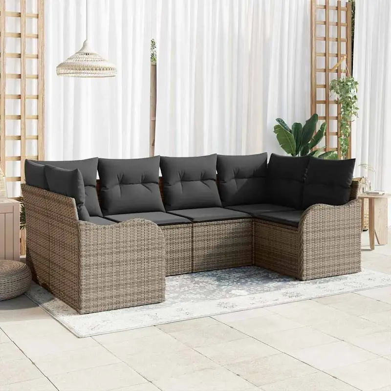Conjunto de sofá de jardín Gris ratán sintético