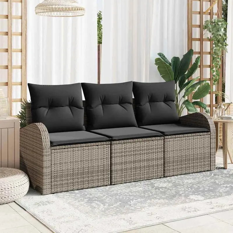 Conjunto de sofá de jardín Gris ratán sintético