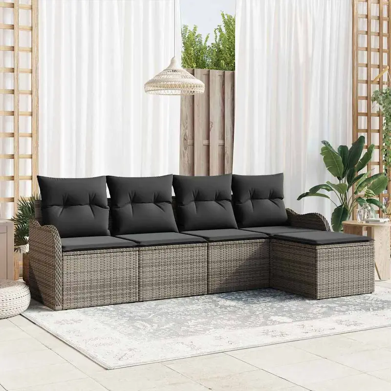 Conjunto de sofá de jardín Gris ratán sintético