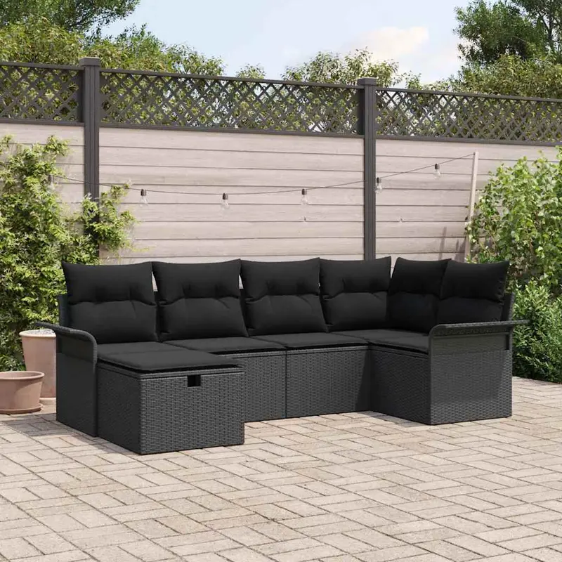 Conjunto de sofá de jardín Manual 6 pcs Negro ratán sintético