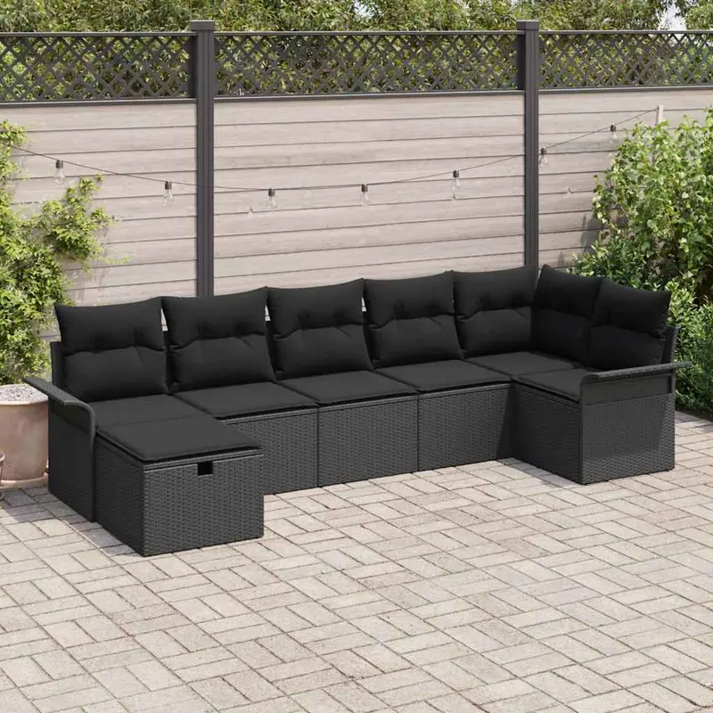 Conjunto de sofá de jardín Manual 7 pcs Negro ratán sintético