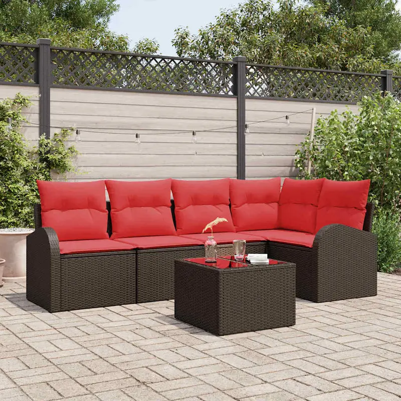 Conjunto de sofá de jardín Marrón ratán sintético