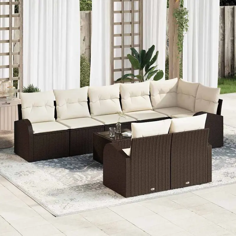 Conjunto de sofá de jardín Marrón y crema 55 x 55 x 37 cm
