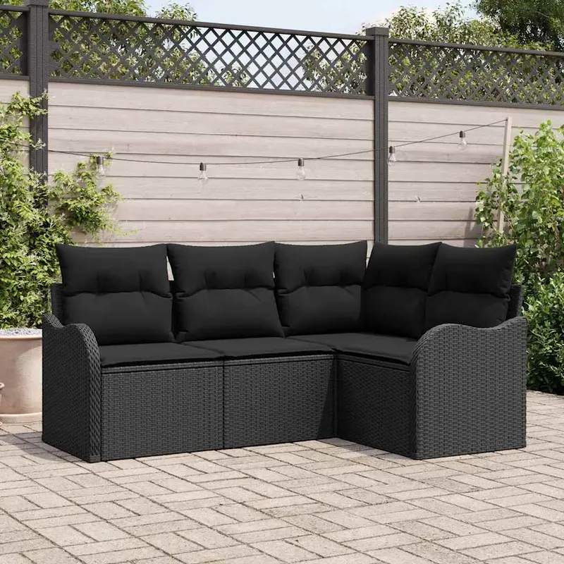 Conjunto de sofá de jardín Negro ratán sintético