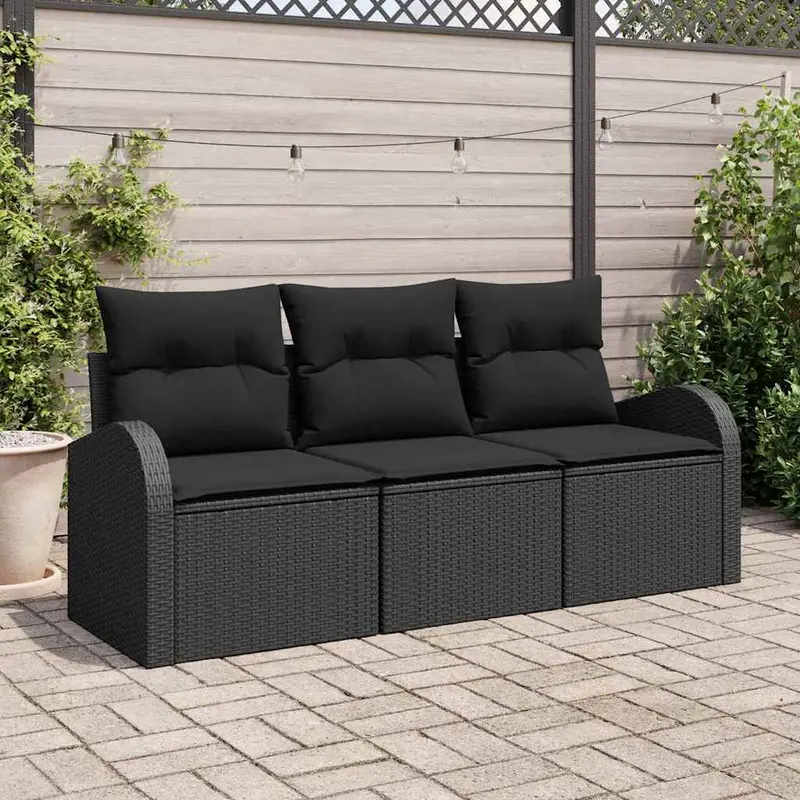 Conjunto de sofá de jardín Negro ratán sintético
