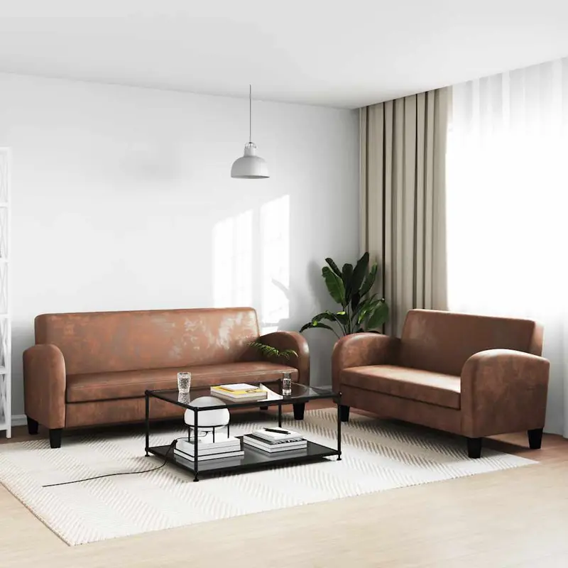 Conjunto de sofás 2 piezas ante artificial marrón