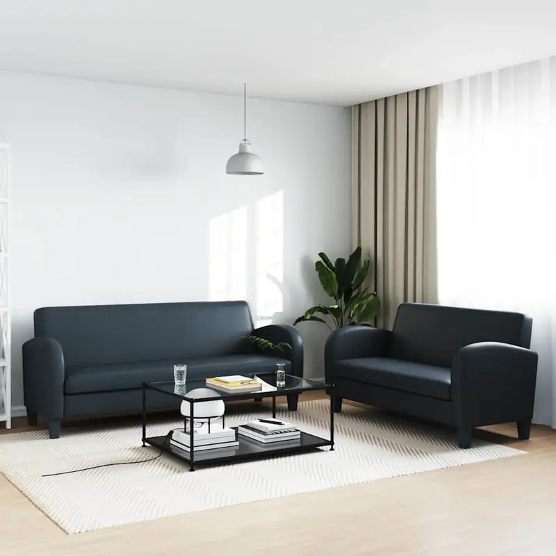 Conjunto de sofás 2 piezas cuero sintético negro