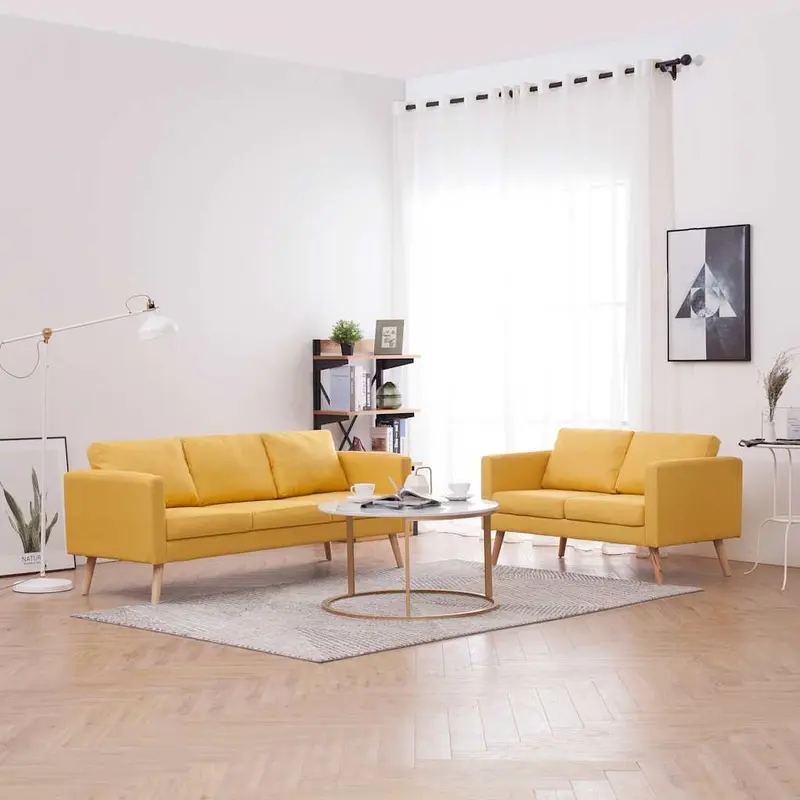 Conjunto de sofás 2 piezas tela amarillo