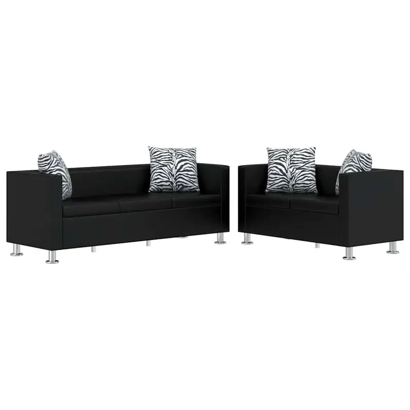 Conjunto de sofás de 2 y 3 plazas de cuero artificial negro
