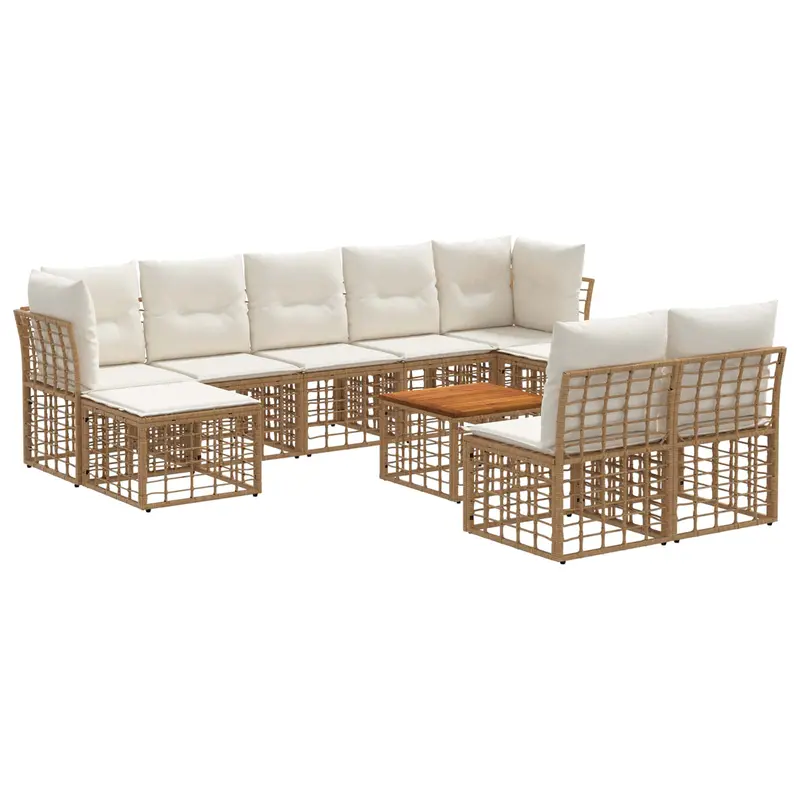 Conjunto de sofás de exterior 10 pcs Natural y Crema Poliéster