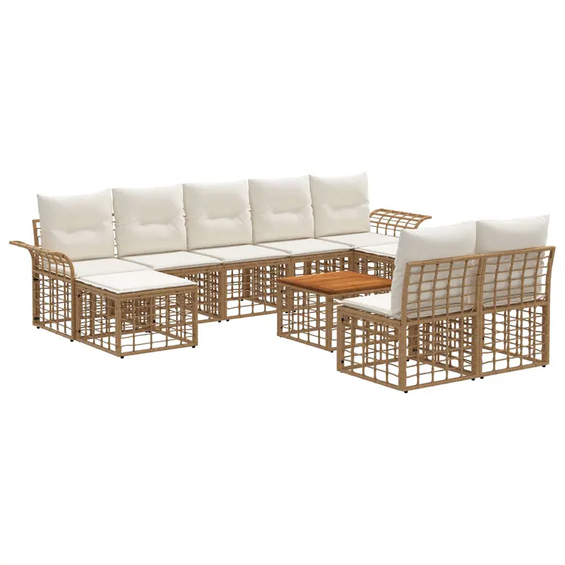 Conjunto de sofás de exterior 10 pcs Natural y Crema Poliéster