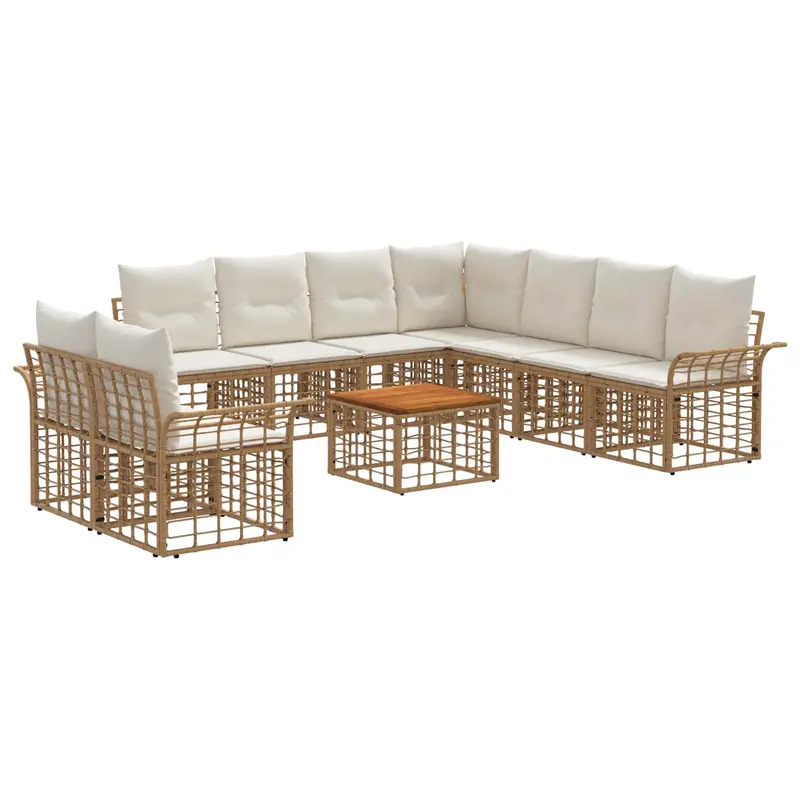 Conjunto de sofás de exterior 10 pcs Natural y Crema Poliéster