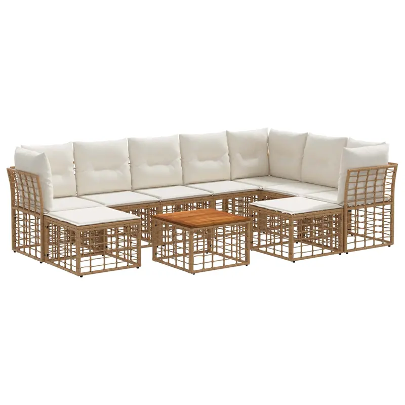 Conjunto de sofás de exterior 10 pcs Natural y Crema Poliéster