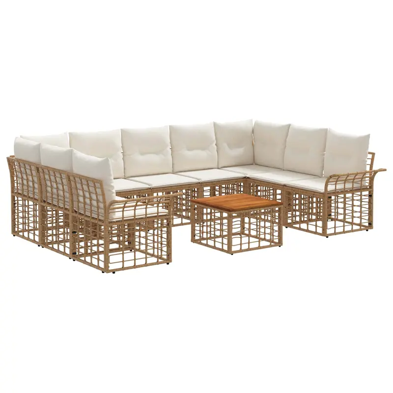 Conjunto de sofás de exterior 10 pcs Natural y Crema Poliéster