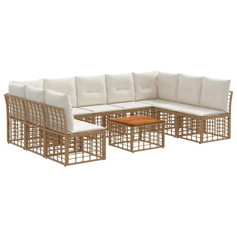Conjunto de sofás de exterior 10 pcs Natural y Crema Poliéster