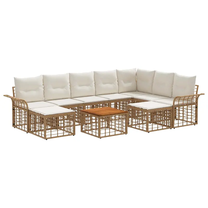 Conjunto de sofás de exterior 10 pcs Natural y Crema Poliéster