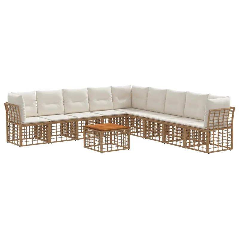 Conjunto de sofás de exterior 10 pcs Natural y Crema Poliéster