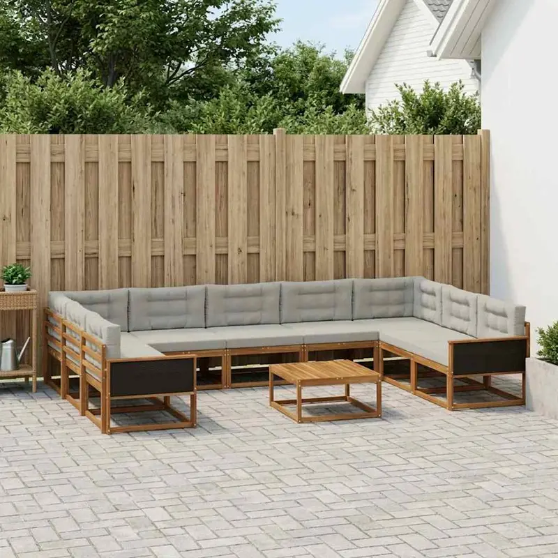Conjunto de sofás de exterior 10 pcs Natural y Gris Claro