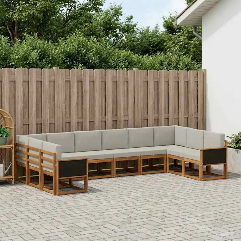 Conjunto de sofás de exterior 10 pcs Natural y Gris Claro