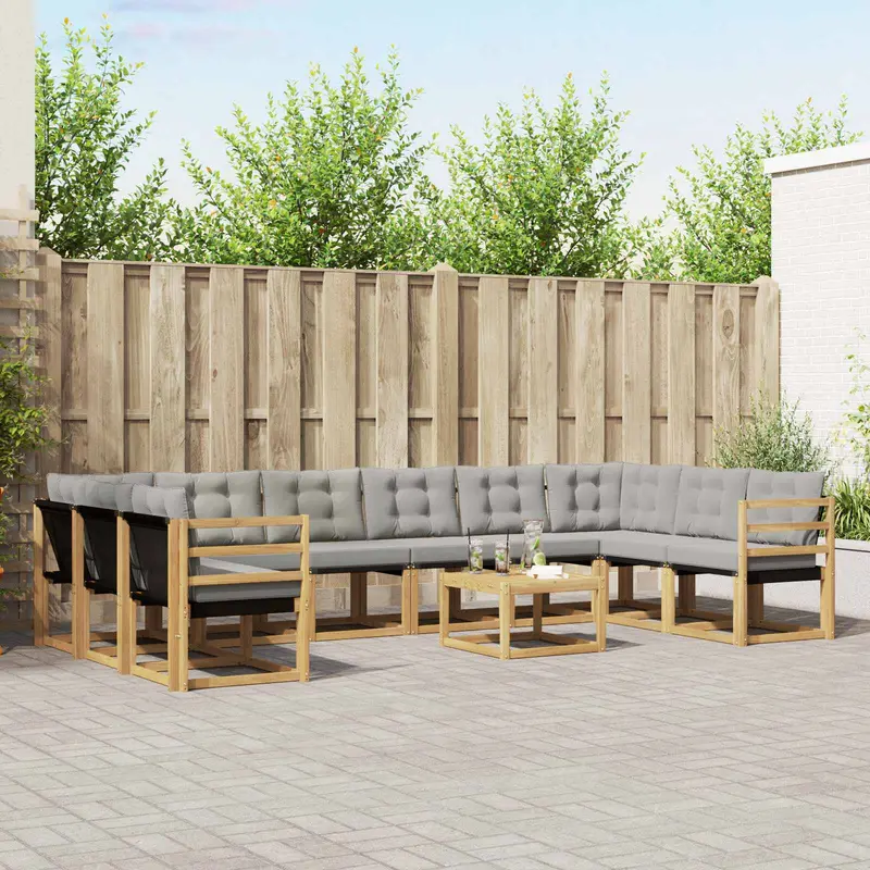 Conjunto de sofás de exterior 11 pcs Blanco y Gris Claro