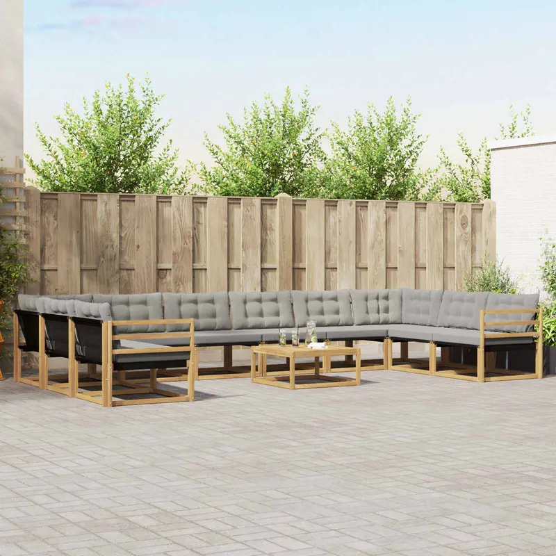 Conjunto de sofás de exterior 11 pcs Blanco y Gris Claro