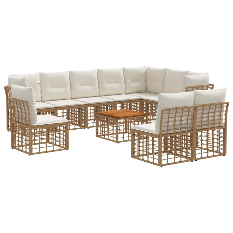 Conjunto de sofás de exterior 11 pcs Natural y Crema Poliéster