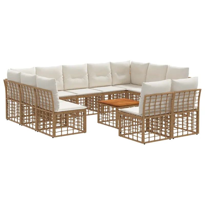 Conjunto de sofás de exterior 12 pcs Natural y Crema Poliéster
