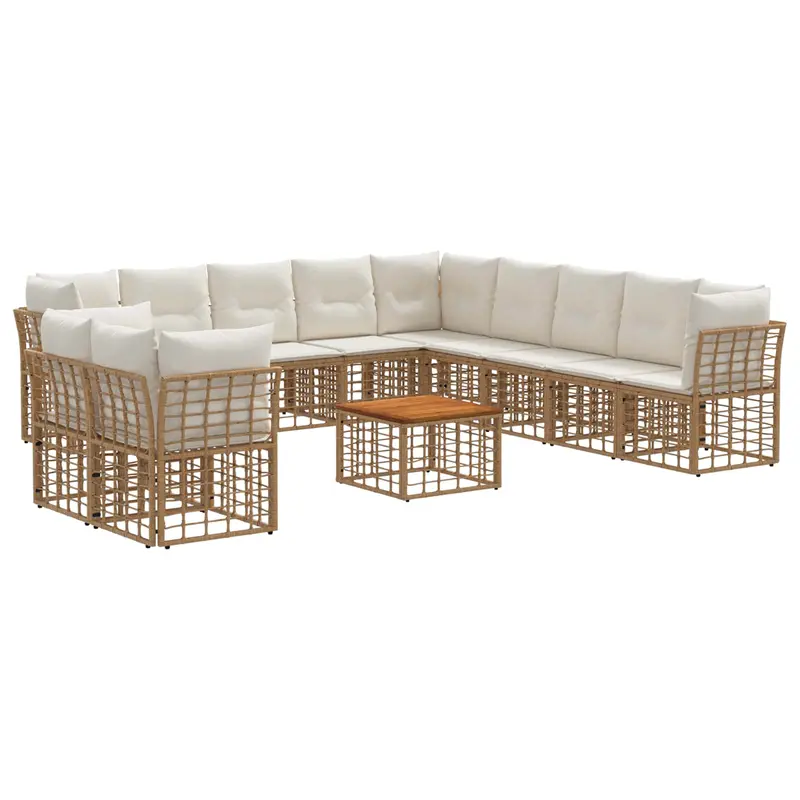 Conjunto de sofás de exterior 12 pcs Natural y Crema Poliéster